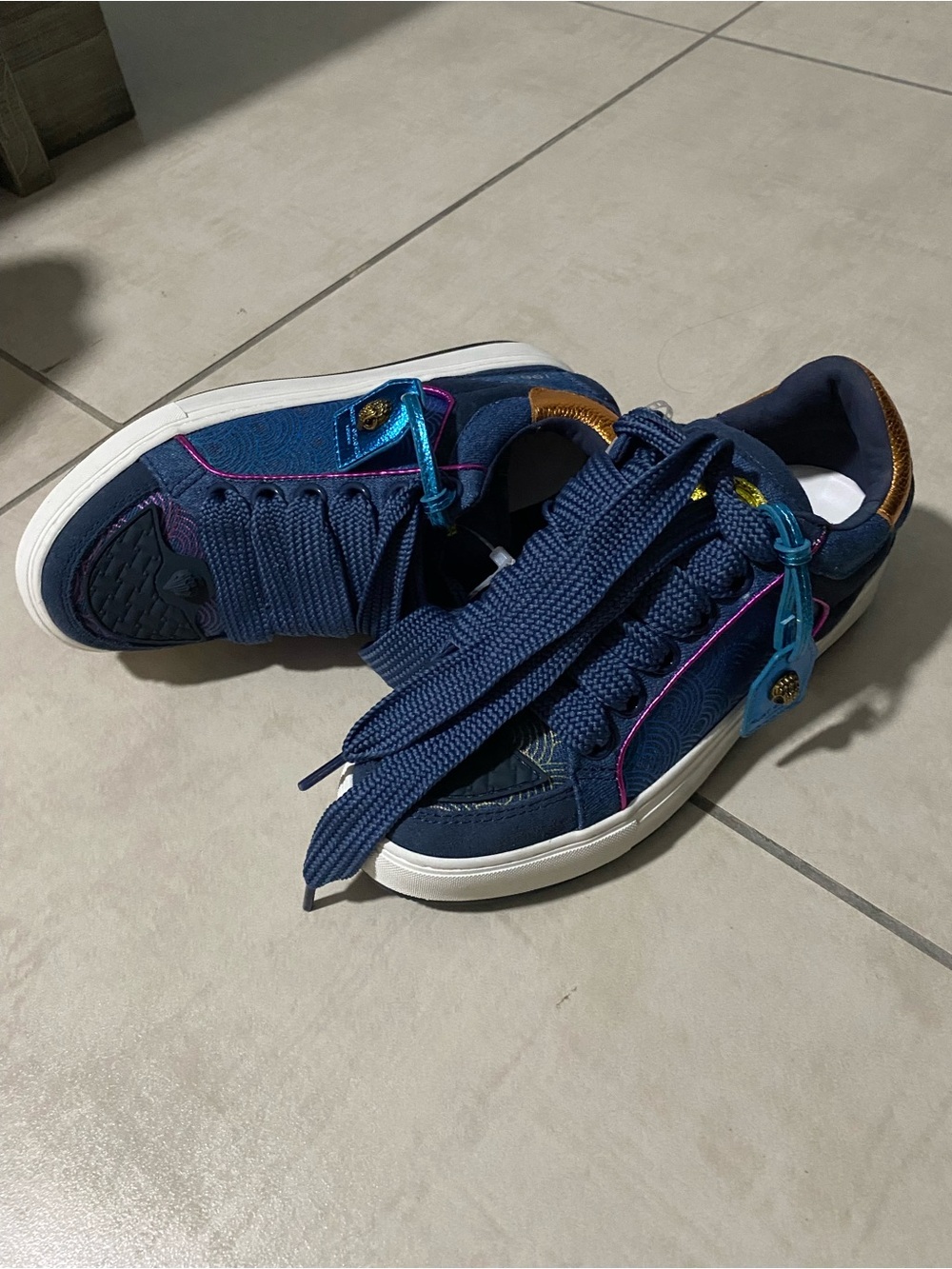 Kurt Geiger Skater/Platform Sneakers with Pink Trim and Teal Tag